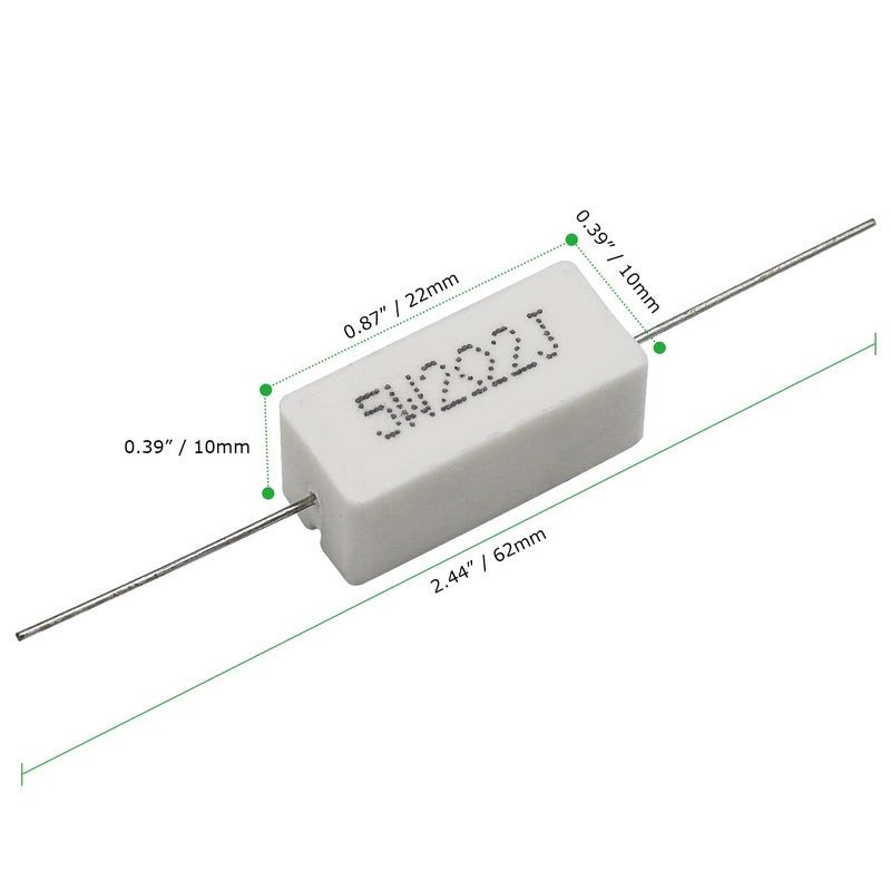 Dimlove Cement Resistor,10 PCS 5W 5% Axial Lead Wire Resistor White Wound Fixed Ceramic Cement Resistors Wirewound Cement Power Resistors Flame Heat Moisture Resistance (5W2.2ΩJ) - Image 3